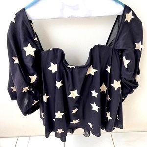 Adorable bustier style, flowy, Caroline Constas top. Black w/ shimmery stars.
